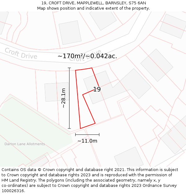 19, CROFT DRIVE, MAPPLEWELL, BARNSLEY, S75 6AN: Plot and title map