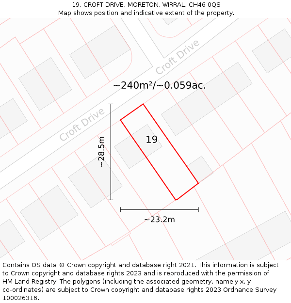 19, CROFT DRIVE, MORETON, WIRRAL, CH46 0QS: Plot and title map