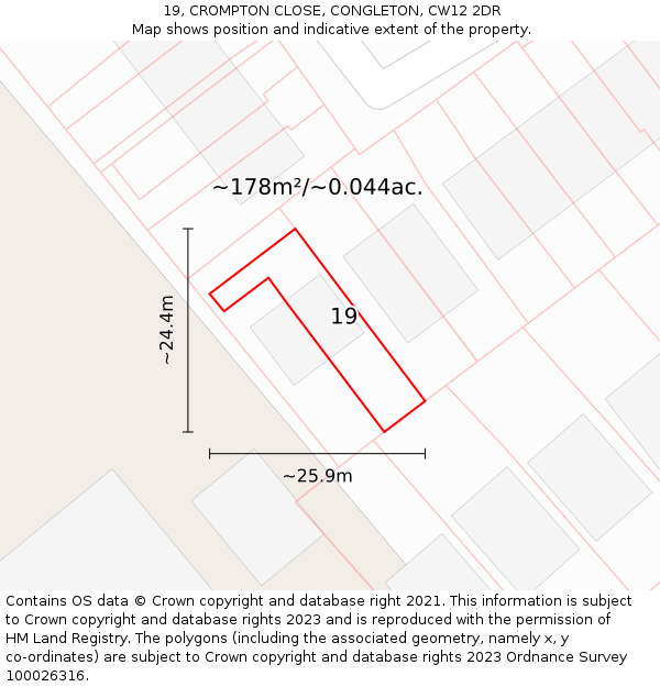 19, CROMPTON CLOSE, CONGLETON, CW12 2DR: Plot and title map