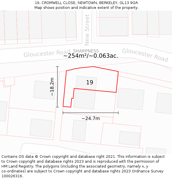 19, CROMWELL CLOSE, NEWTOWN, BERKELEY, GL13 9GA: Plot and title map