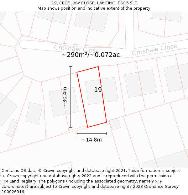 19, CROSHAW CLOSE, LANCING, BN15 9LE: Plot and title map