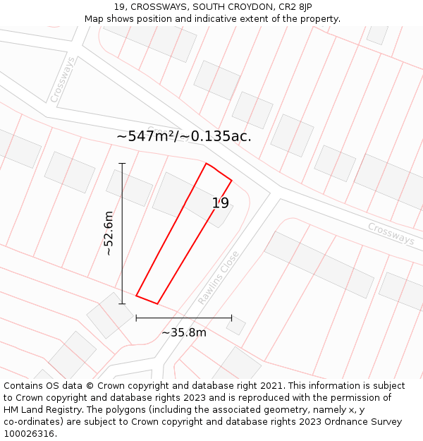 19, CROSSWAYS, SOUTH CROYDON, CR2 8JP: Plot and title map