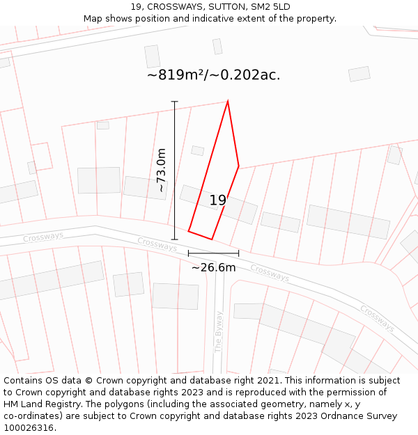 19, CROSSWAYS, SUTTON, SM2 5LD: Plot and title map