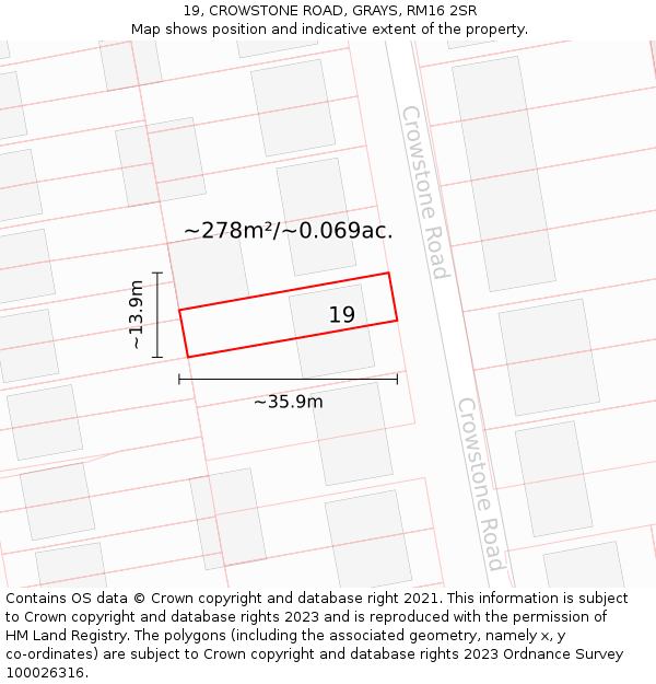 19, CROWSTONE ROAD, GRAYS, RM16 2SR: Plot and title map