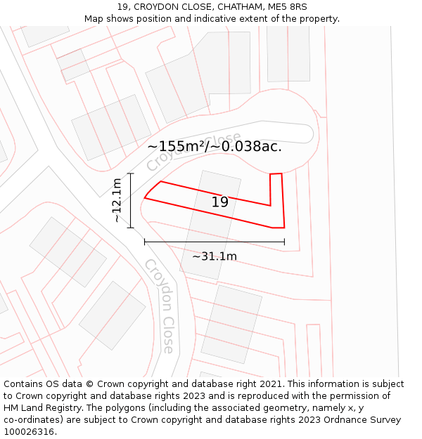 19, CROYDON CLOSE, CHATHAM, ME5 8RS: Plot and title map