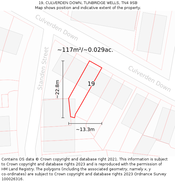 19, CULVERDEN DOWN, TUNBRIDGE WELLS, TN4 9SB: Plot and title map