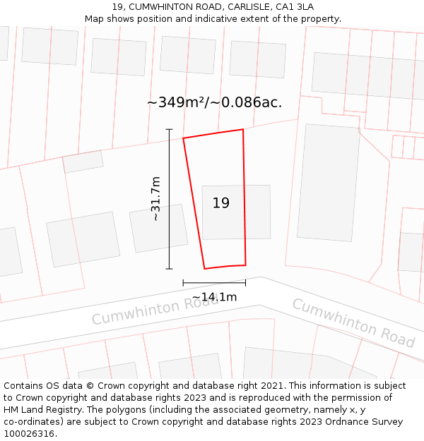 19, CUMWHINTON ROAD, CARLISLE, CA1 3LA: Plot and title map