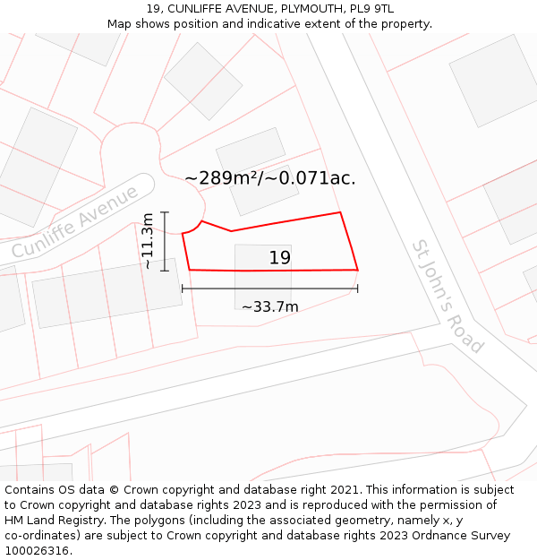 19, CUNLIFFE AVENUE, PLYMOUTH, PL9 9TL: Plot and title map