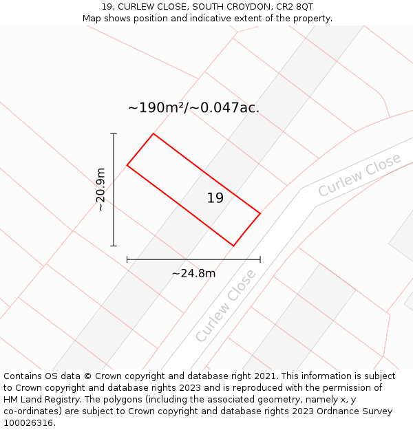 19, CURLEW CLOSE, SOUTH CROYDON, CR2 8QT: Plot and title map