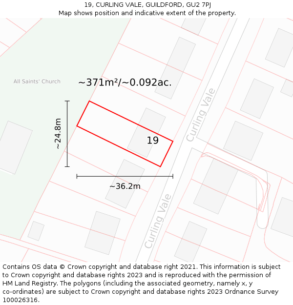 19, CURLING VALE, GUILDFORD, GU2 7PJ: Plot and title map