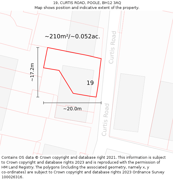19, CURTIS ROAD, POOLE, BH12 3AQ: Plot and title map