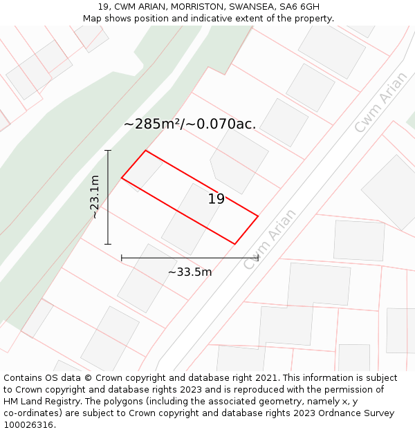 19, CWM ARIAN, MORRISTON, SWANSEA, SA6 6GH: Plot and title map