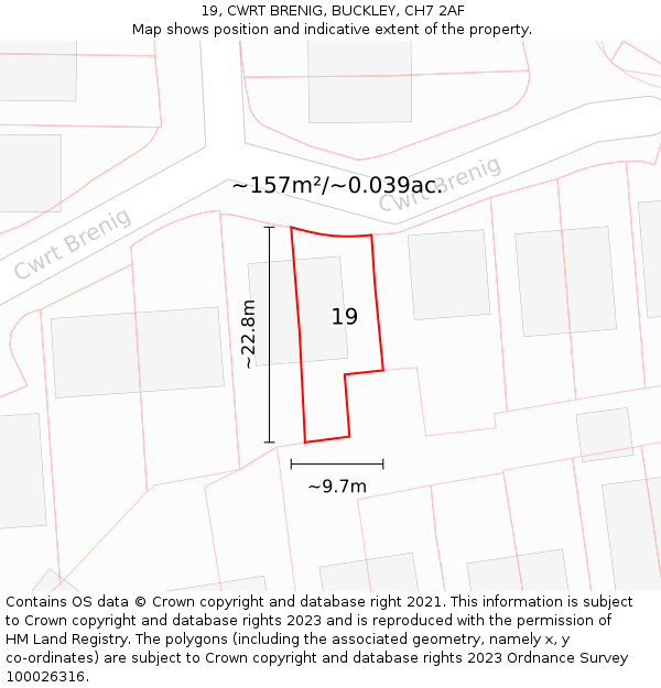19, CWRT BRENIG, BUCKLEY, CH7 2AF: Plot and title map
