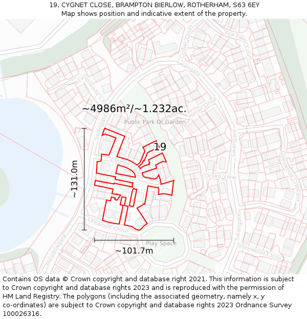 19, CYGNET CLOSE, BRAMPTON BIERLOW, ROTHERHAM, S63 6EY: Plot and title map