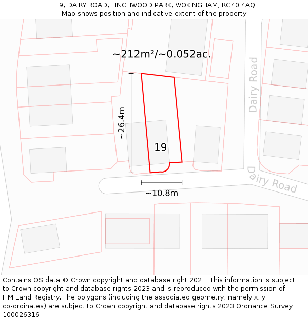19, DAIRY ROAD, FINCHWOOD PARK, WOKINGHAM, RG40 4AQ: Plot and title map