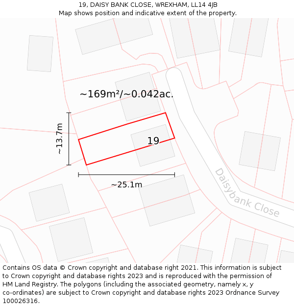 19, DAISY BANK CLOSE, WREXHAM, LL14 4JB: Plot and title map