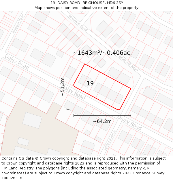 19, DAISY ROAD, BRIGHOUSE, HD6 3SY: Plot and title map