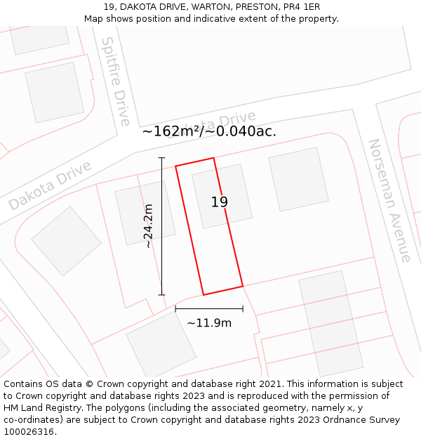 19, DAKOTA DRIVE, WARTON, PRESTON, PR4 1ER: Plot and title map