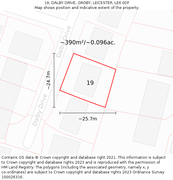 19, DALBY DRIVE, GROBY, LEICESTER, LE6 0DF: Plot and title map