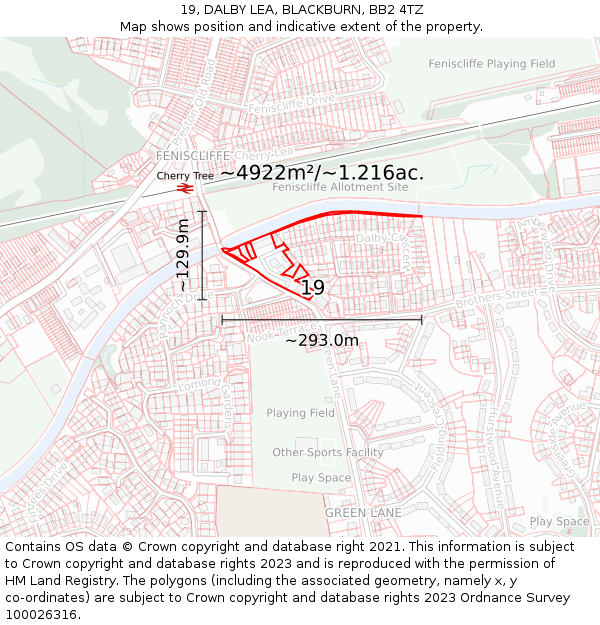 19, DALBY LEA, BLACKBURN, BB2 4TZ: Plot and title map