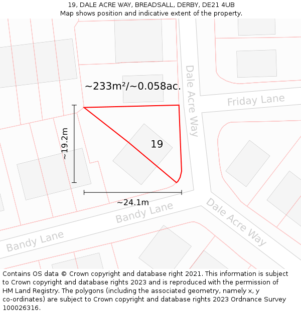 19, DALE ACRE WAY, BREADSALL, DERBY, DE21 4UB: Plot and title map