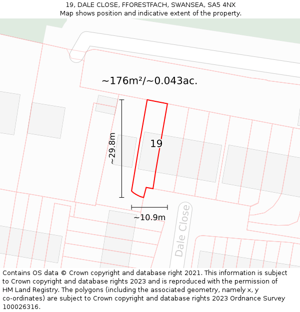 19, DALE CLOSE, FFORESTFACH, SWANSEA, SA5 4NX: Plot and title map