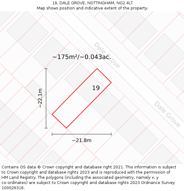 19, DALE GROVE, NOTTINGHAM, NG2 4LT: Plot and title map