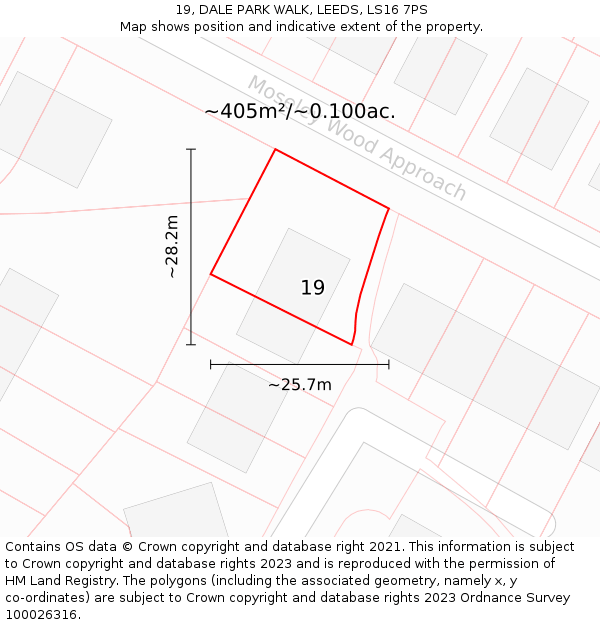 19, DALE PARK WALK, LEEDS, LS16 7PS: Plot and title map