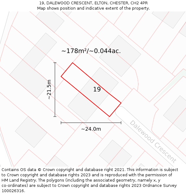 19, DALEWOOD CRESCENT, ELTON, CHESTER, CH2 4PR: Plot and title map