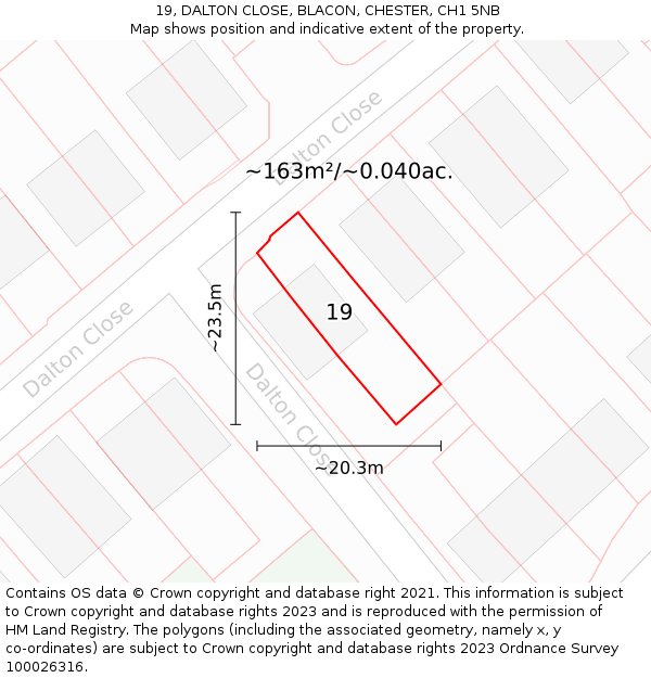 19, DALTON CLOSE, BLACON, CHESTER, CH1 5NB: Plot and title map