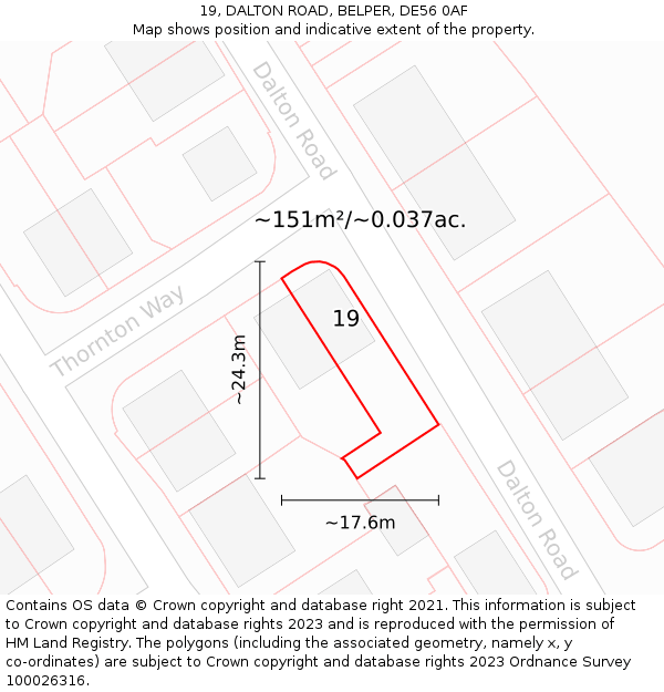 19, DALTON ROAD, BELPER, DE56 0AF: Plot and title map