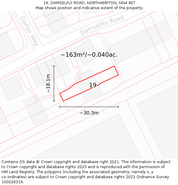 19, DAMSELFLY ROAD, NORTHAMPTON, NN4 9ET: Plot and title map
