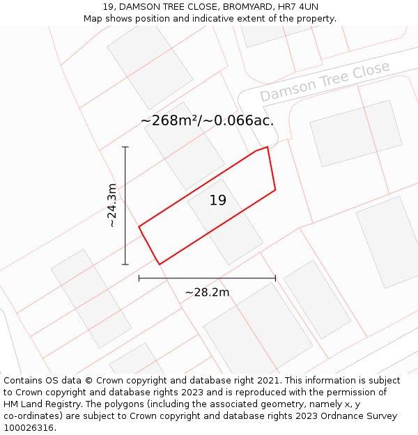 19, DAMSON TREE CLOSE, BROMYARD, HR7 4UN: Plot and title map