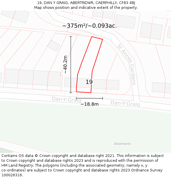 19, DAN Y GRAIG, ABERTRIDWR, CAERPHILLY, CF83 4BJ: Plot and title map