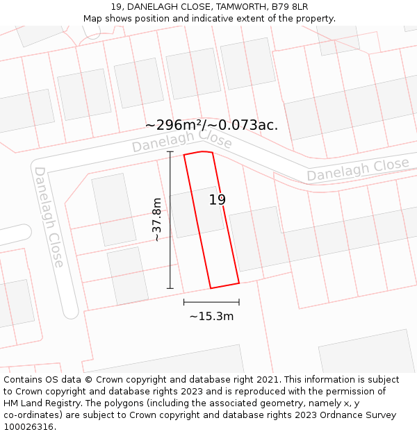 19, DANELAGH CLOSE, TAMWORTH, B79 8LR: Plot and title map