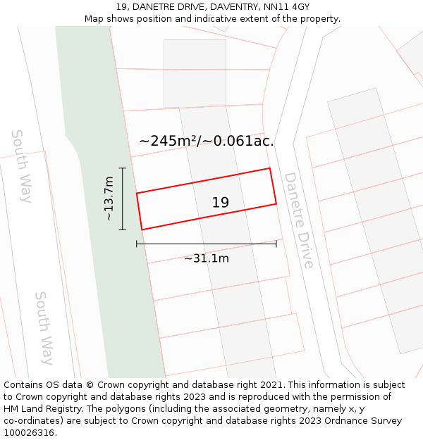 19, DANETRE DRIVE, DAVENTRY, NN11 4GY: Plot and title map