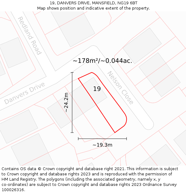 19, DANVERS DRIVE, MANSFIELD, NG19 6BT: Plot and title map