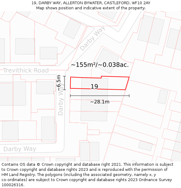 19, DARBY WAY, ALLERTON BYWATER, CASTLEFORD, WF10 2AY: Plot and title map