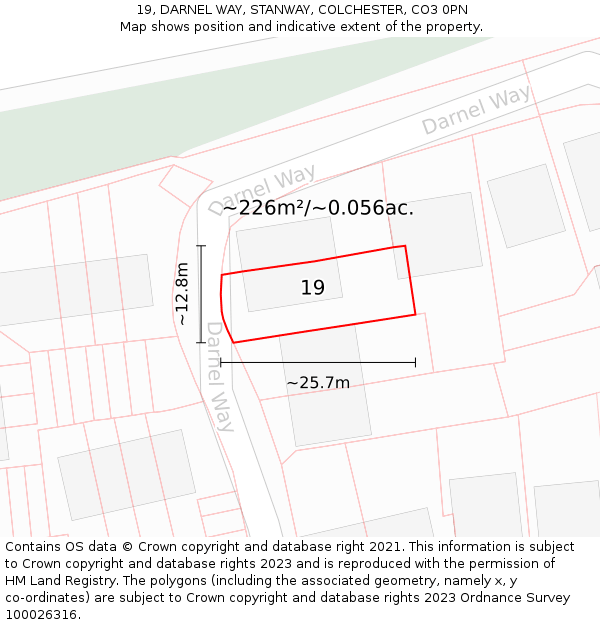 19, DARNEL WAY, STANWAY, COLCHESTER, CO3 0PN: Plot and title map
