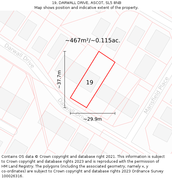 19, DARWALL DRIVE, ASCOT, SL5 8NB: Plot and title map