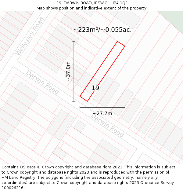19, DARWIN ROAD, IPSWICH, IP4 1QF: Plot and title map