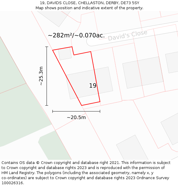 19, DAVIDS CLOSE, CHELLASTON, DERBY, DE73 5SY: Plot and title map