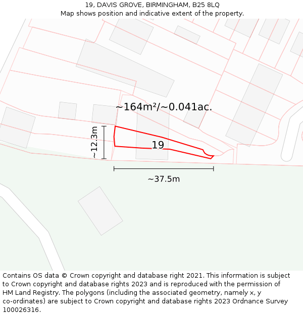 19, DAVIS GROVE, BIRMINGHAM, B25 8LQ: Plot and title map