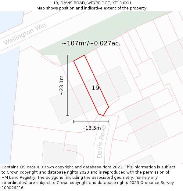 19, DAVIS ROAD, WEYBRIDGE, KT13 0XH: Plot and title map