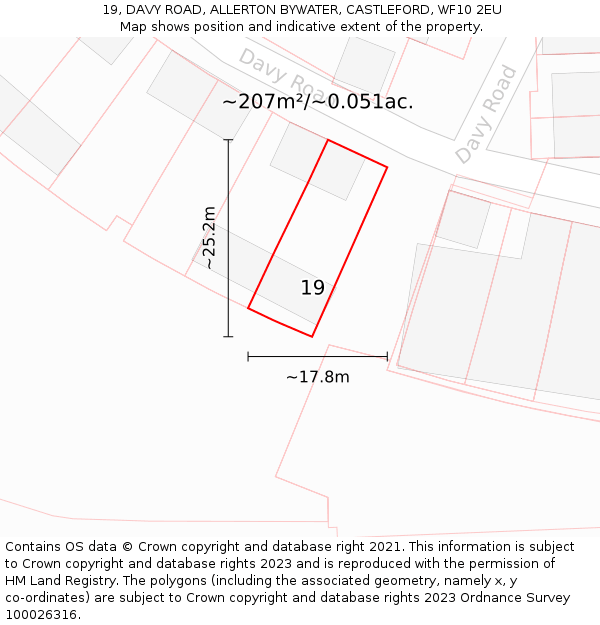 19, DAVY ROAD, ALLERTON BYWATER, CASTLEFORD, WF10 2EU: Plot and title map