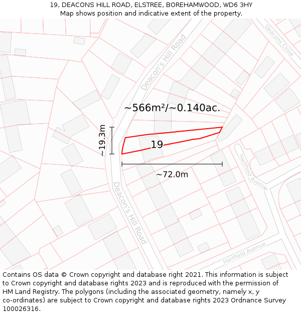19, DEACONS HILL ROAD, ELSTREE, BOREHAMWOOD, WD6 3HY: Plot and title map