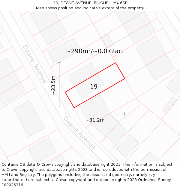 19, DEANE AVENUE, RUISLIP, HA4 6SP: Plot and title map