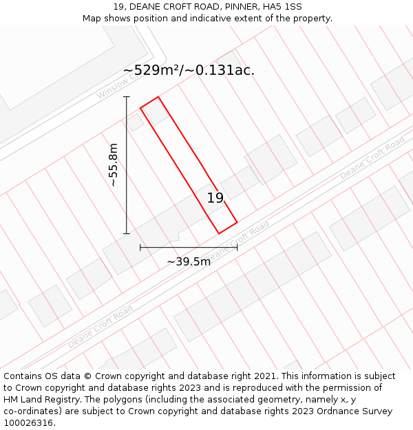 19, DEANE CROFT ROAD, PINNER, HA5 1SS: Plot and title map