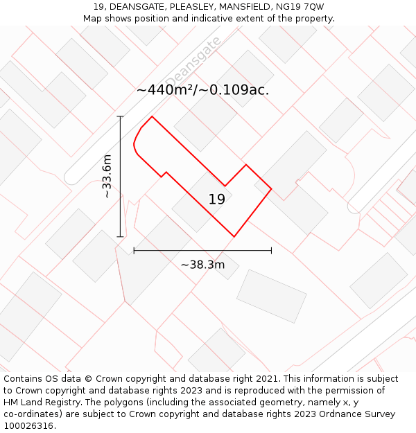 19, DEANSGATE, PLEASLEY, MANSFIELD, NG19 7QW: Plot and title map
