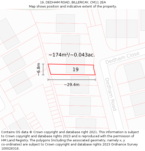 19, DEDHAM ROAD, BILLERICAY, CM11 2EA: Plot and title map